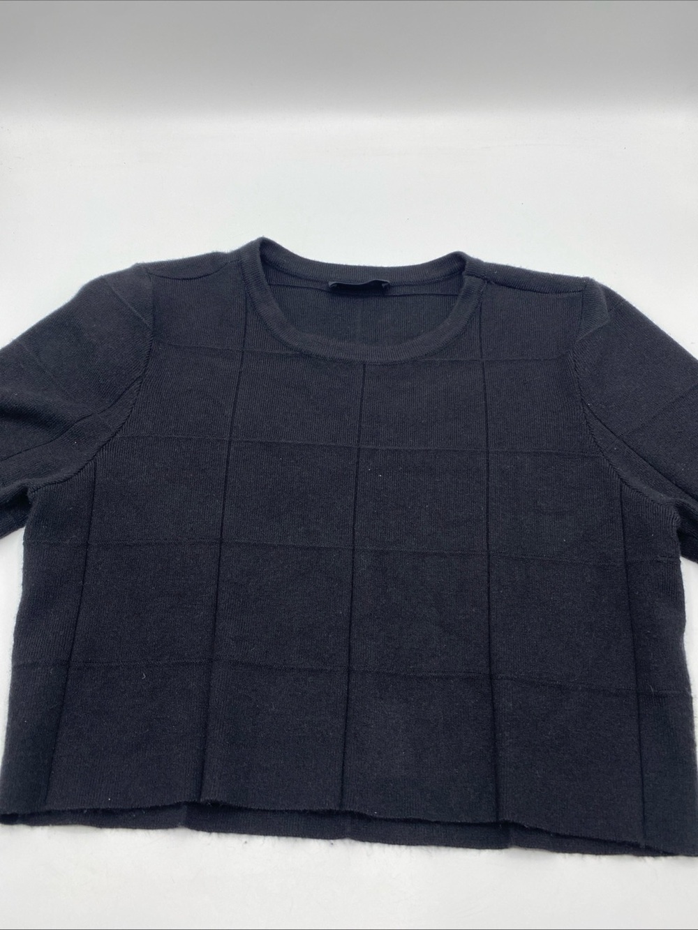 STORIA Sweater Crop Top Short Sleeve Block Design Squares Small Dark Feminine